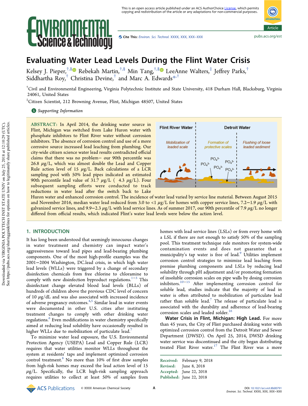 Evaluating Water Lead Levels During the Flint Water Crisis † § † § † § ‡ † Kelsey J