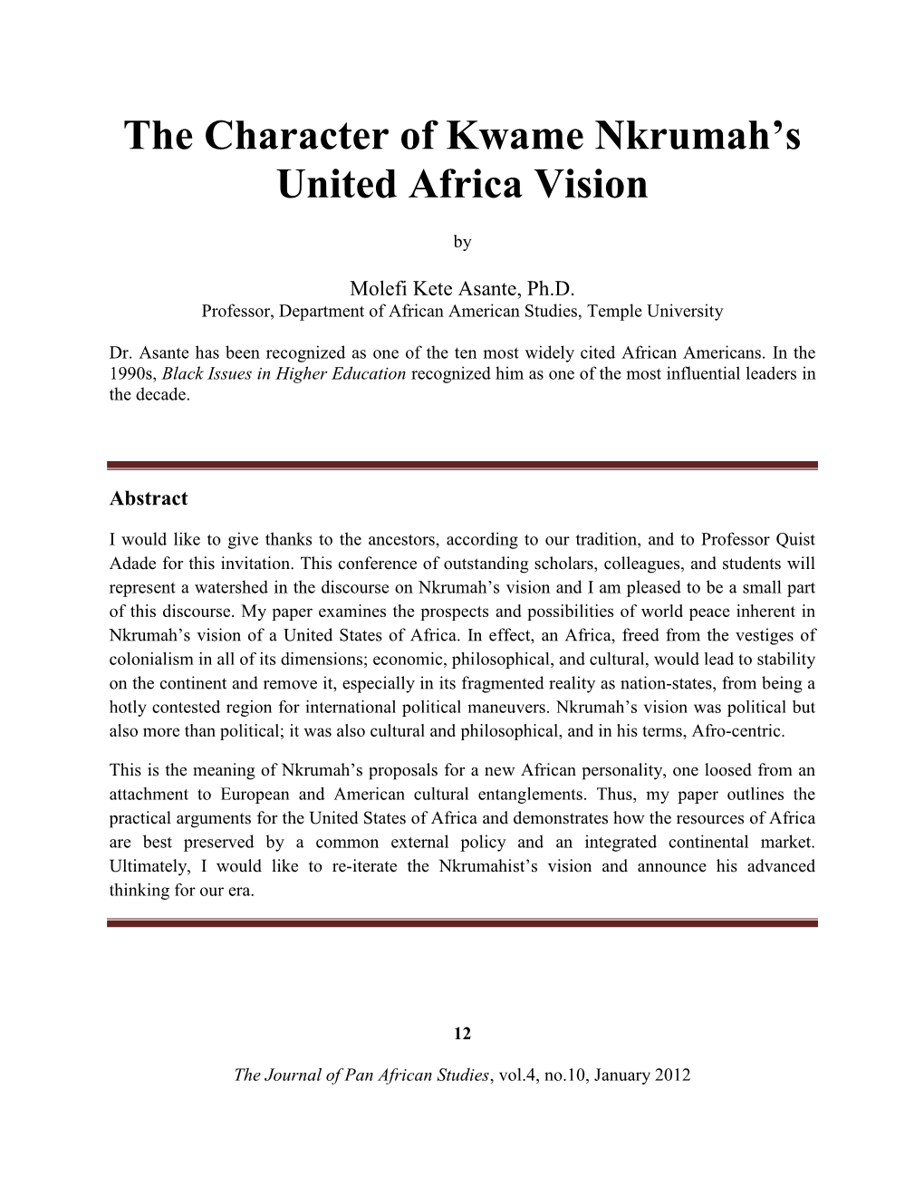 The Character of Kwame Nkrumah's United Africa Vision