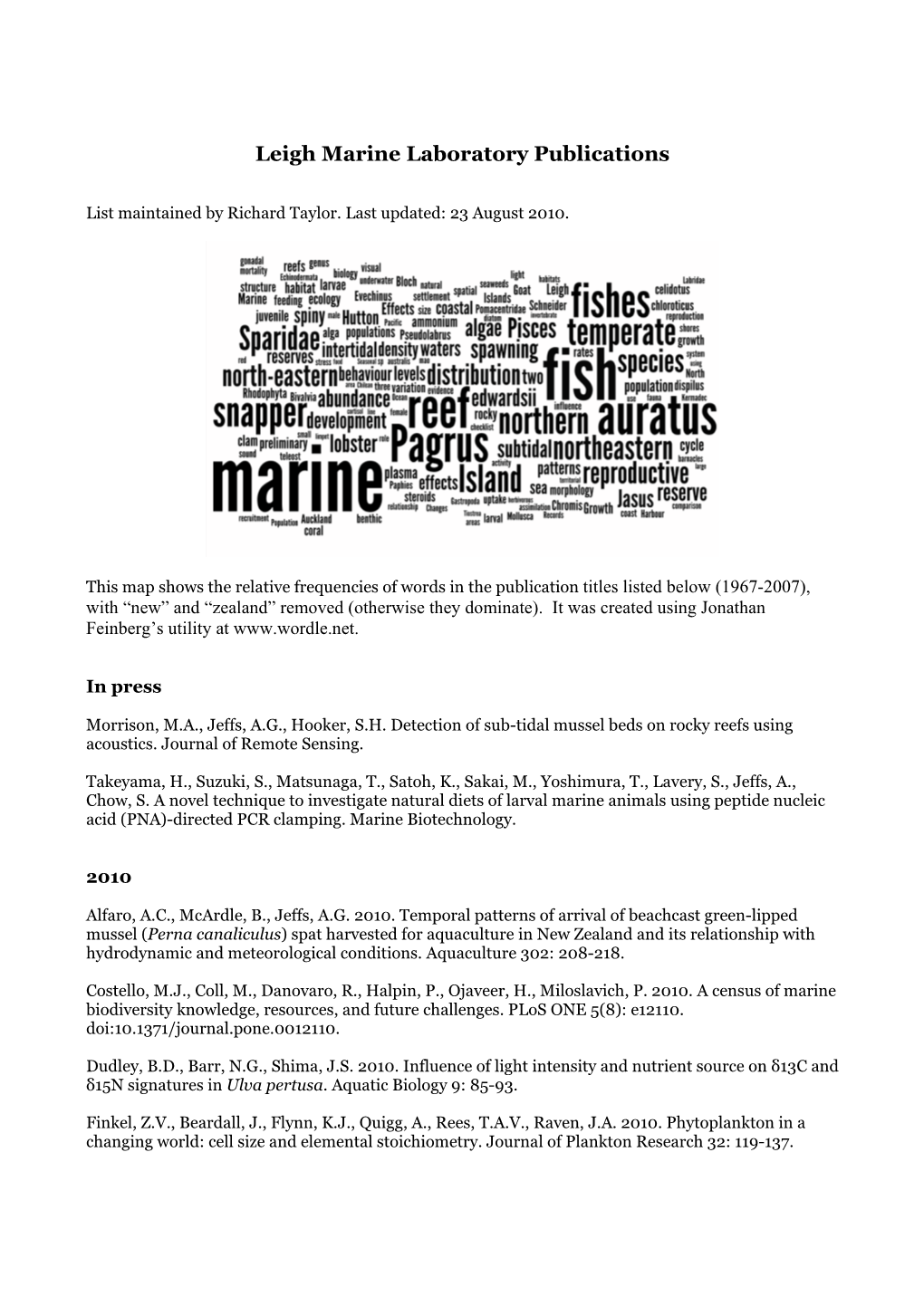 Leigh Marine Laboratory Publications