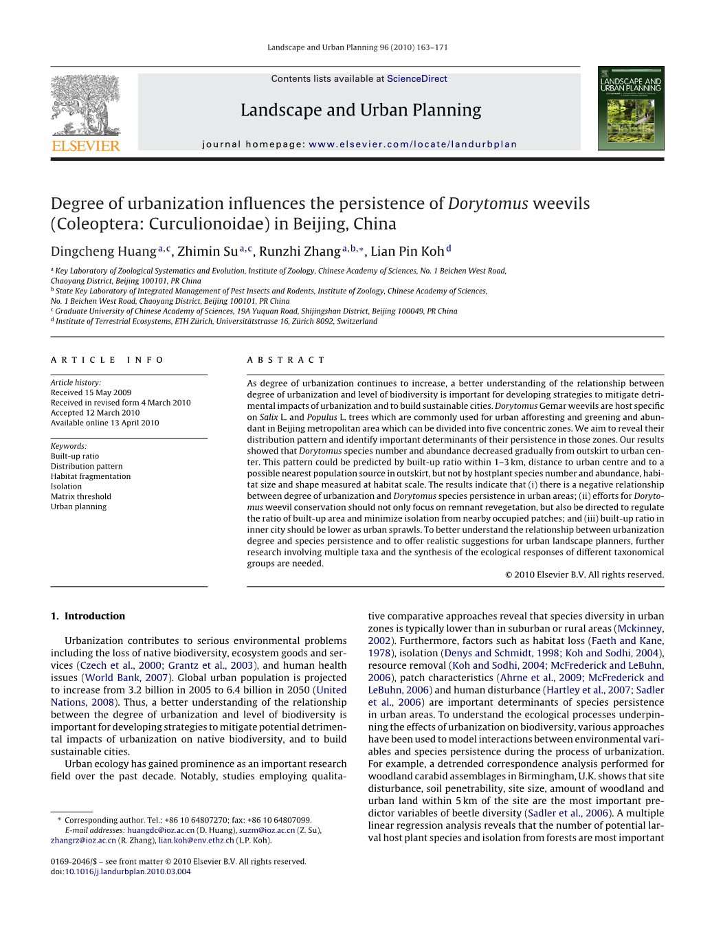 Degree of Urbanization Influences the Persistence of Dorytomus Weevils