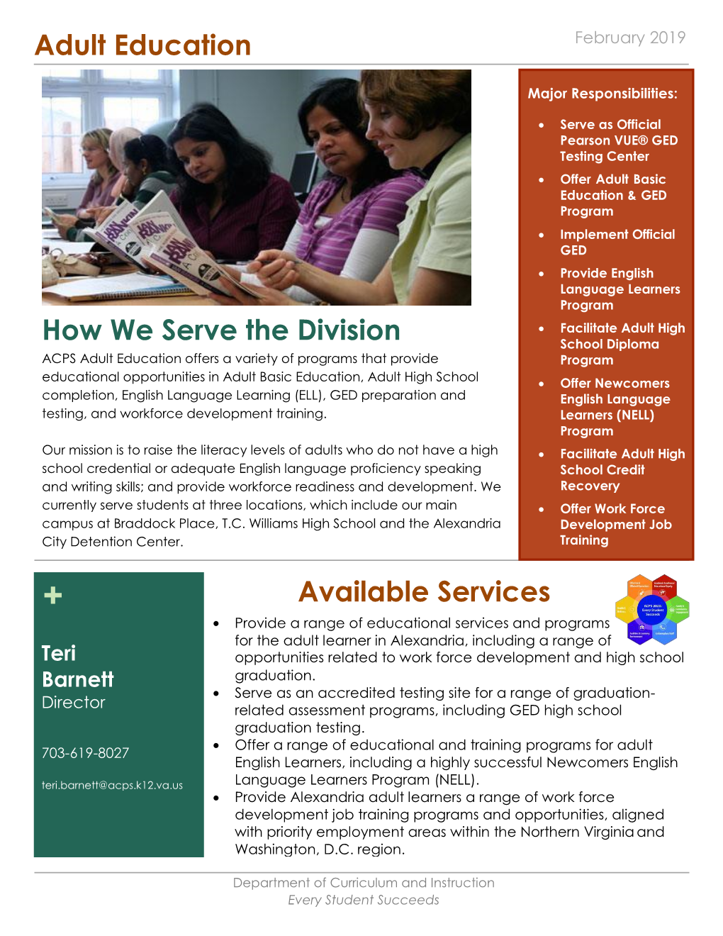 How We Serve the Division Adult Education Available Services