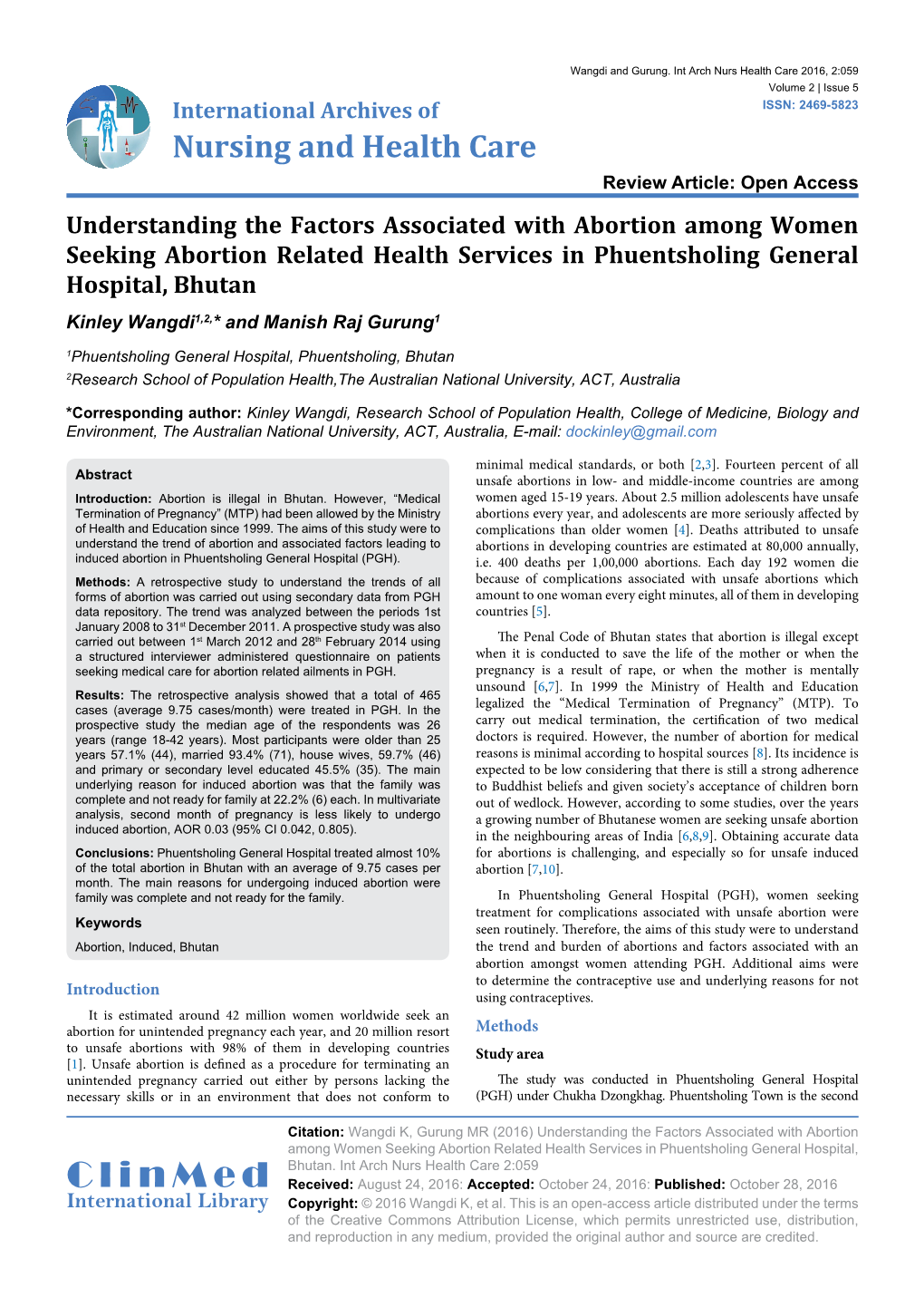 Understanding the Factors Associated with Abortion Among Women Seeking Abortion Related Health Services in Phuentsholing General Hospital, Bhutan