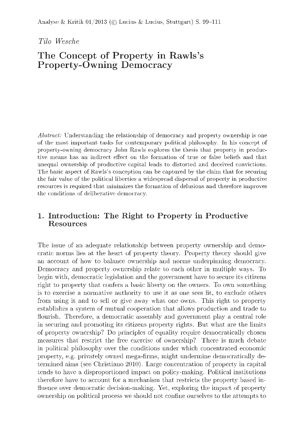 The Concept of Property in Rawls's Property-Owning Democracy