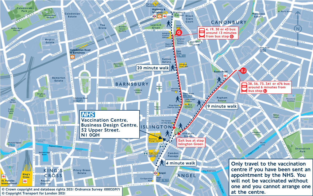 Walking Map for the Business Design Centre, Angel, Islington