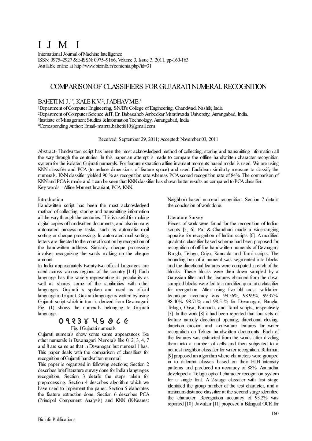 Comparison of Classifiers for Gujarati Numeral Recognition