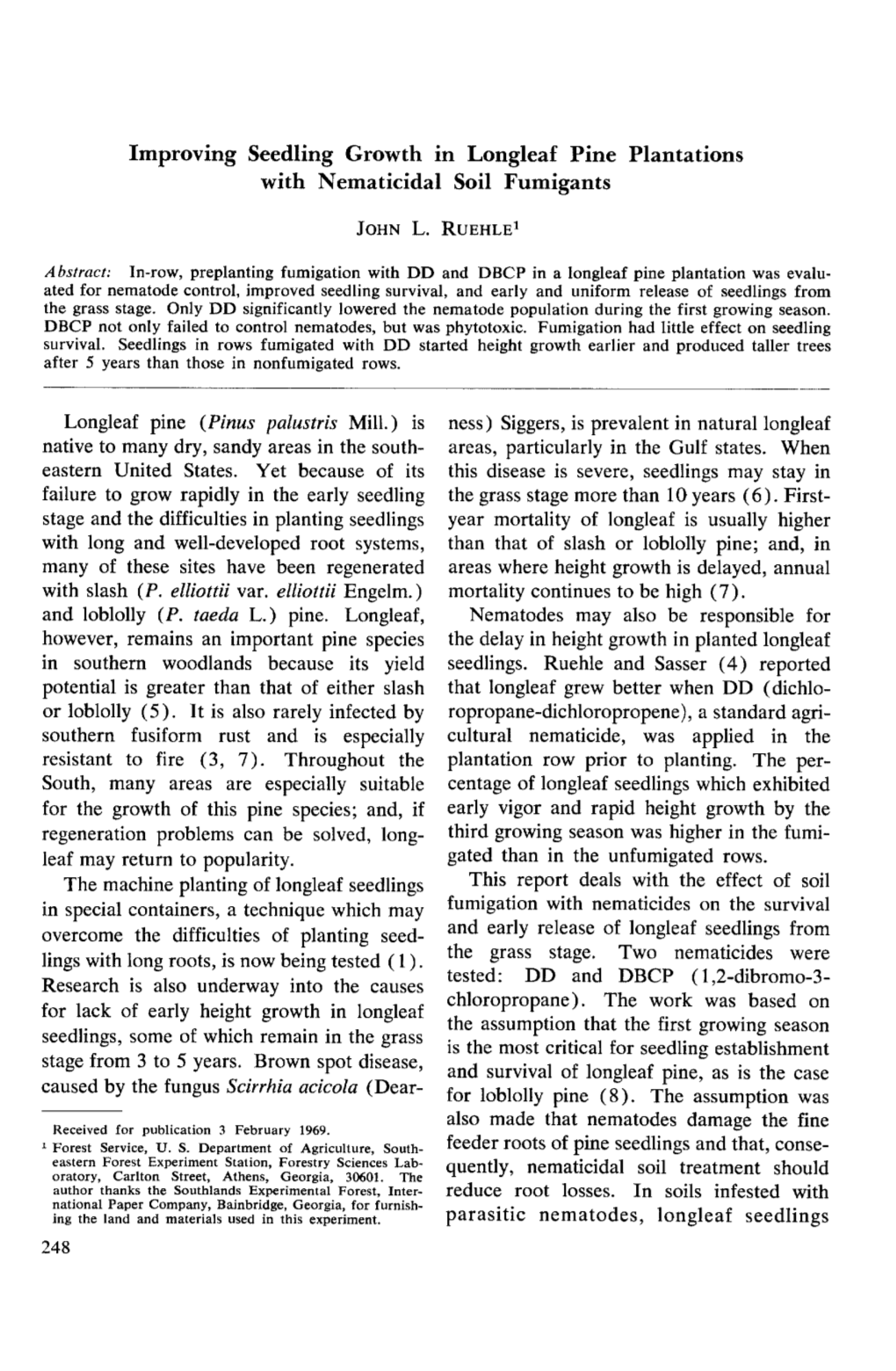 Improving Seedling Growth in Longleaf Pine Plantations with Nematicidal Soil Fumigants