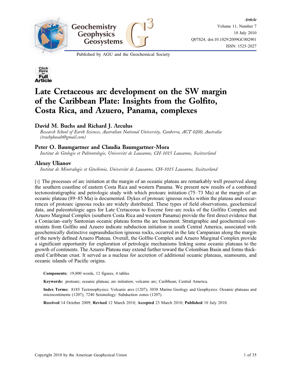 Late Cretaceous Arc Development on the SW Margin of the Caribbean Plate: Insights from the Golfito, Costa Rica, and Azuero, Panama, Complexes