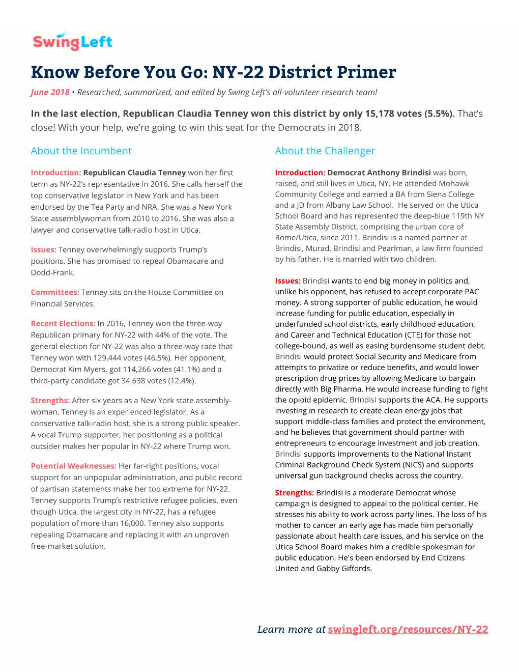 Swing Left NY-22 District Primer
