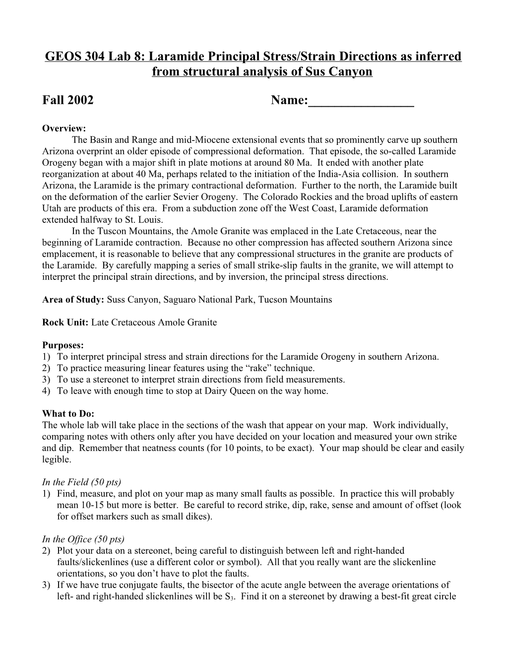 GEOS 304, Lab 7: Laramide Principal Stress/Strain Directions