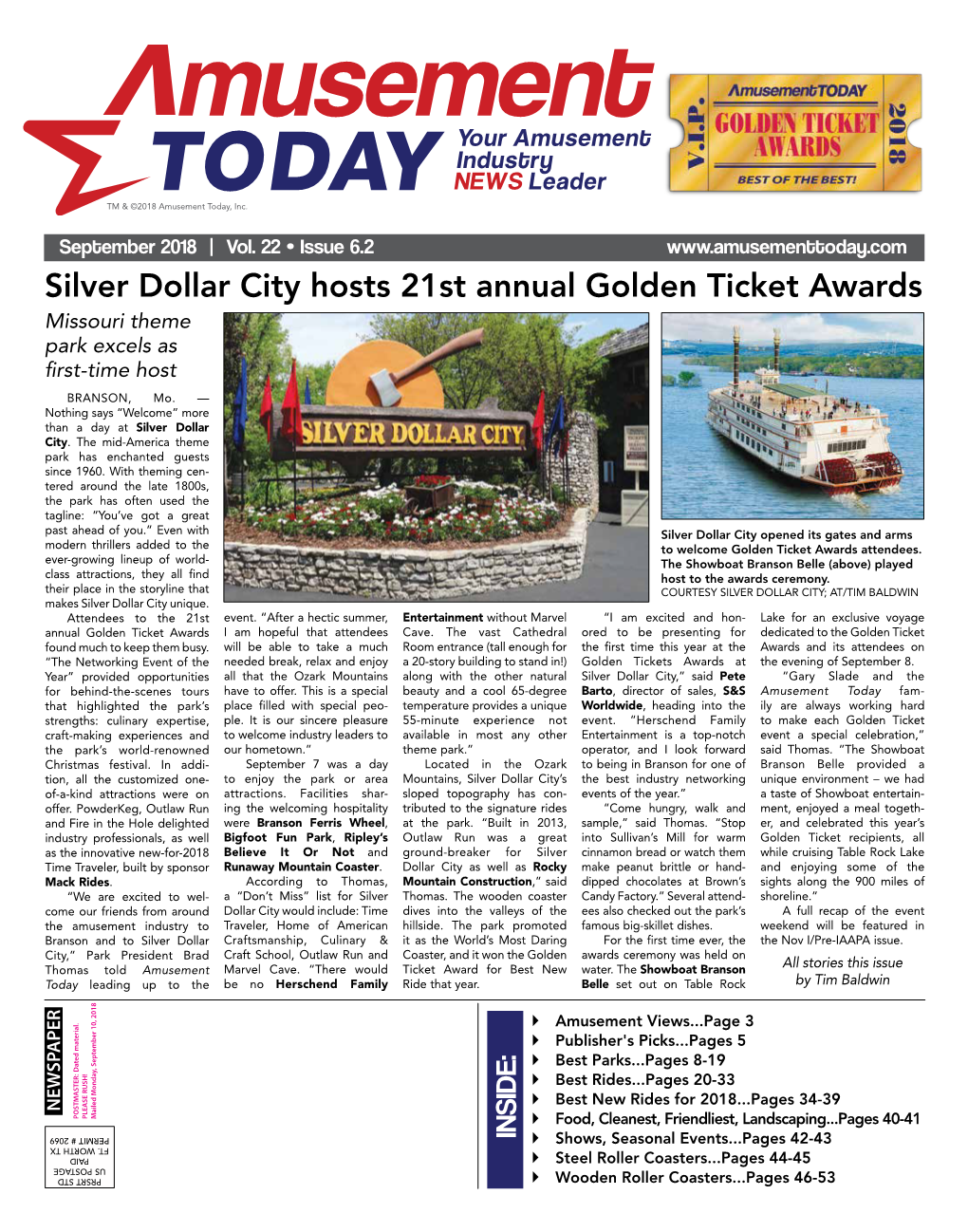 Silver Dollar City Hosts 21St Annual Golden Ticket Awards Missouri Theme Park Excels As First-Time Host BRANSON, Mo