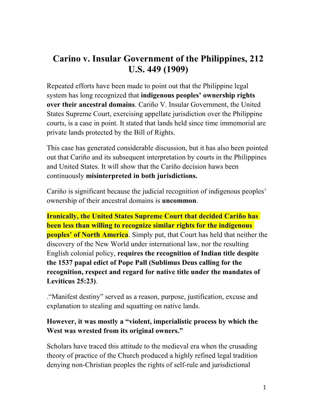 Carino V. Insular Government of the Philippines, 212 U.S. 449 (1909)