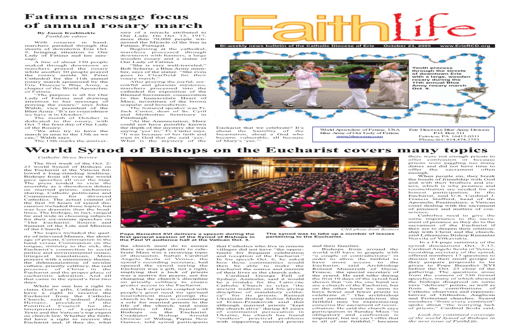 Fatima Message Focus of Annual Rosary March World Synod Of