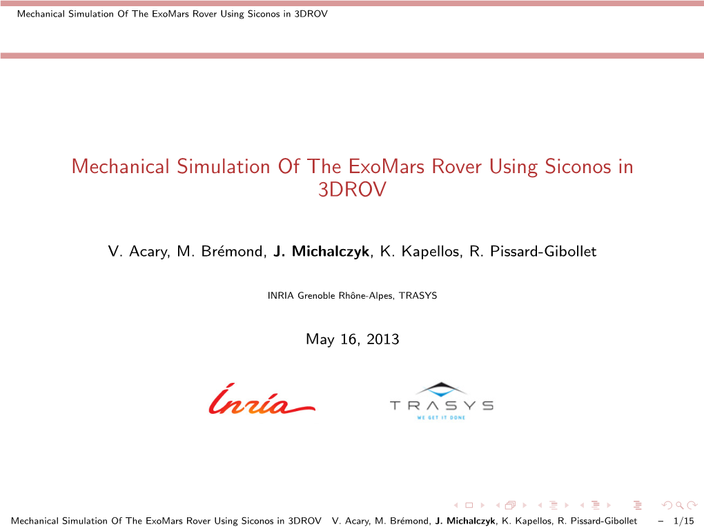 Mechanical Simulation of the Exomars Rover Using Siconos in 3DROV