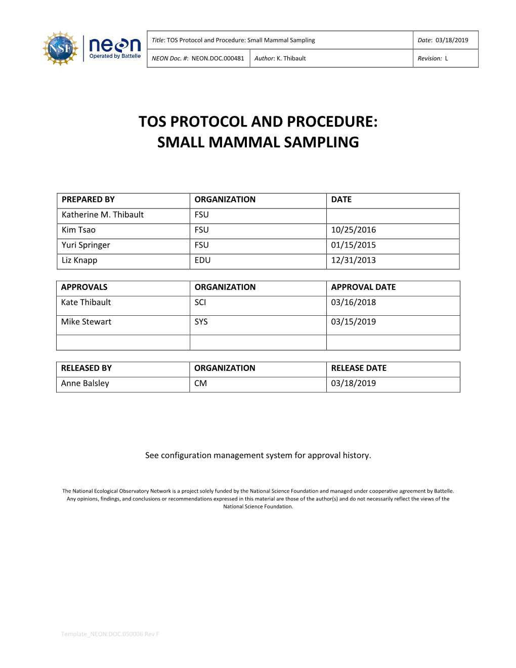 Small Mammal Sampling Date: 03/18/2019