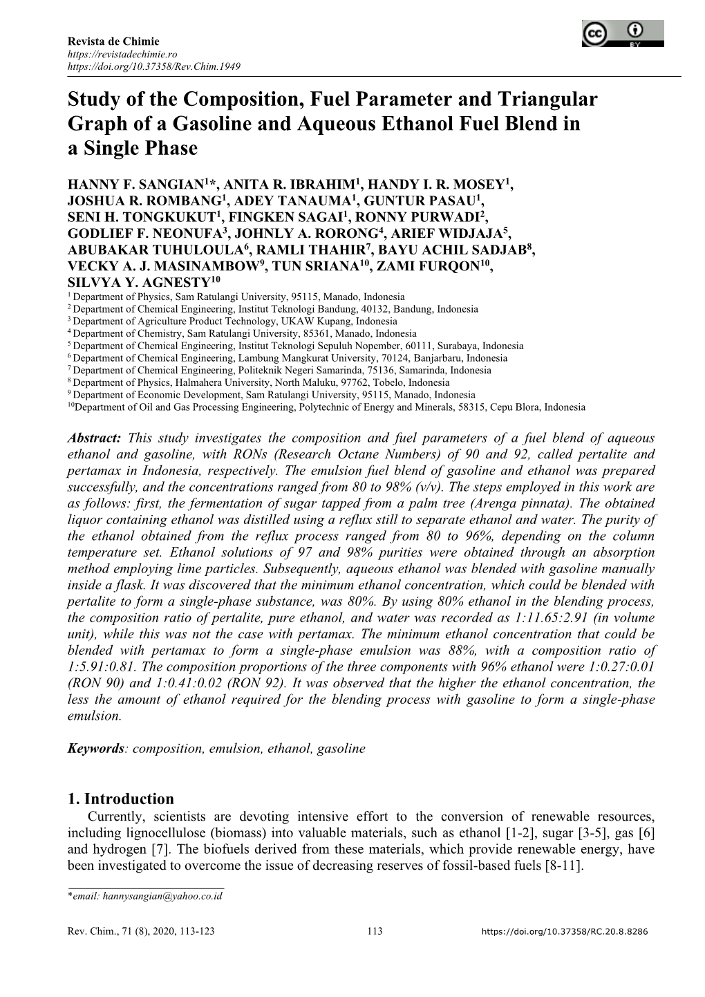 Study of the Composition, Fuel Parameter and Triangular Graph of a Gasoline and Aqueous Ethanol Fuel Blend in a Single Phase