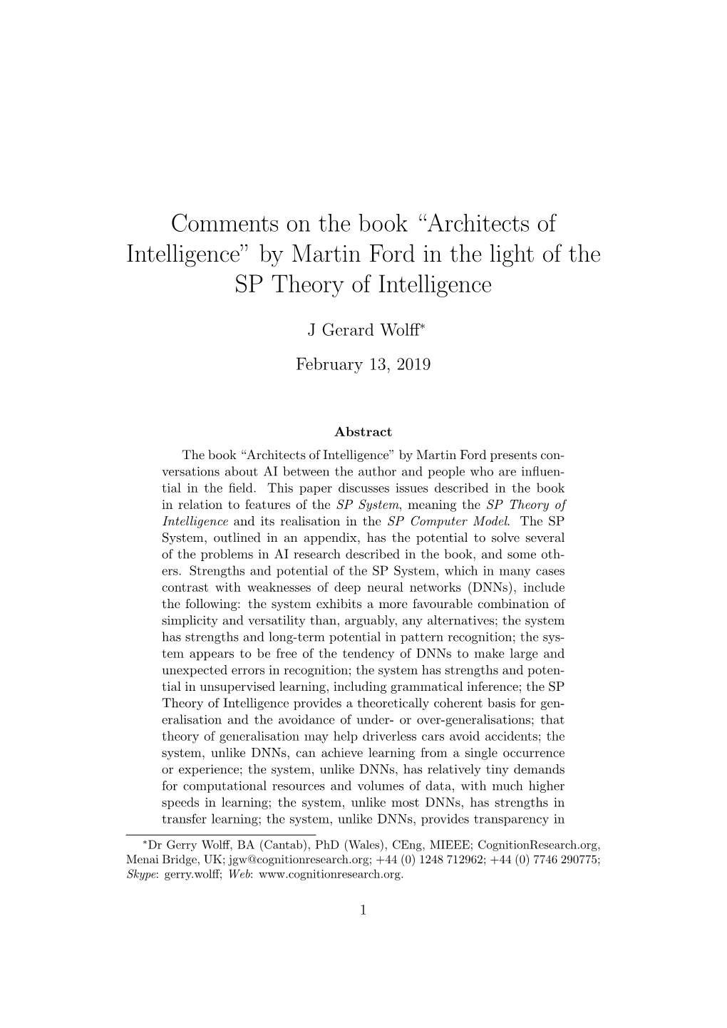 By Martin Ford in the Light of the SP Theory of Intelligence