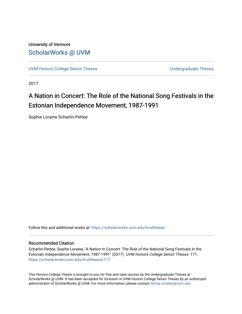 The Role of the National Song Festivals in the Estonian Independence Movement, 1987-1991