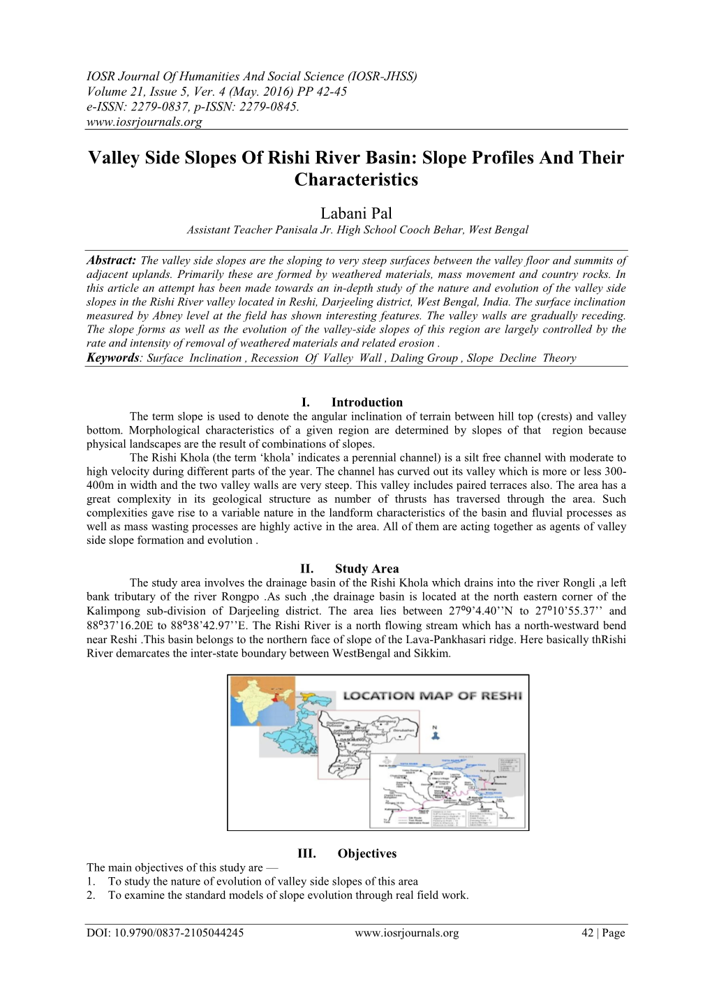 Valley Side Slopes of Rishi River Basin: Slope Profiles and Their Characteristics