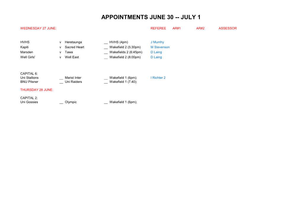 Appointments June 30 -- July 1