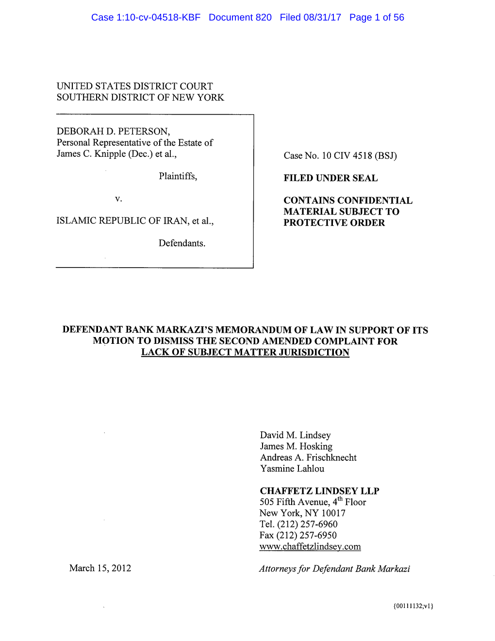 Case 1:10-Cv-04518-KBF Document 820 Filed 08/31/17 Page 1 of 56