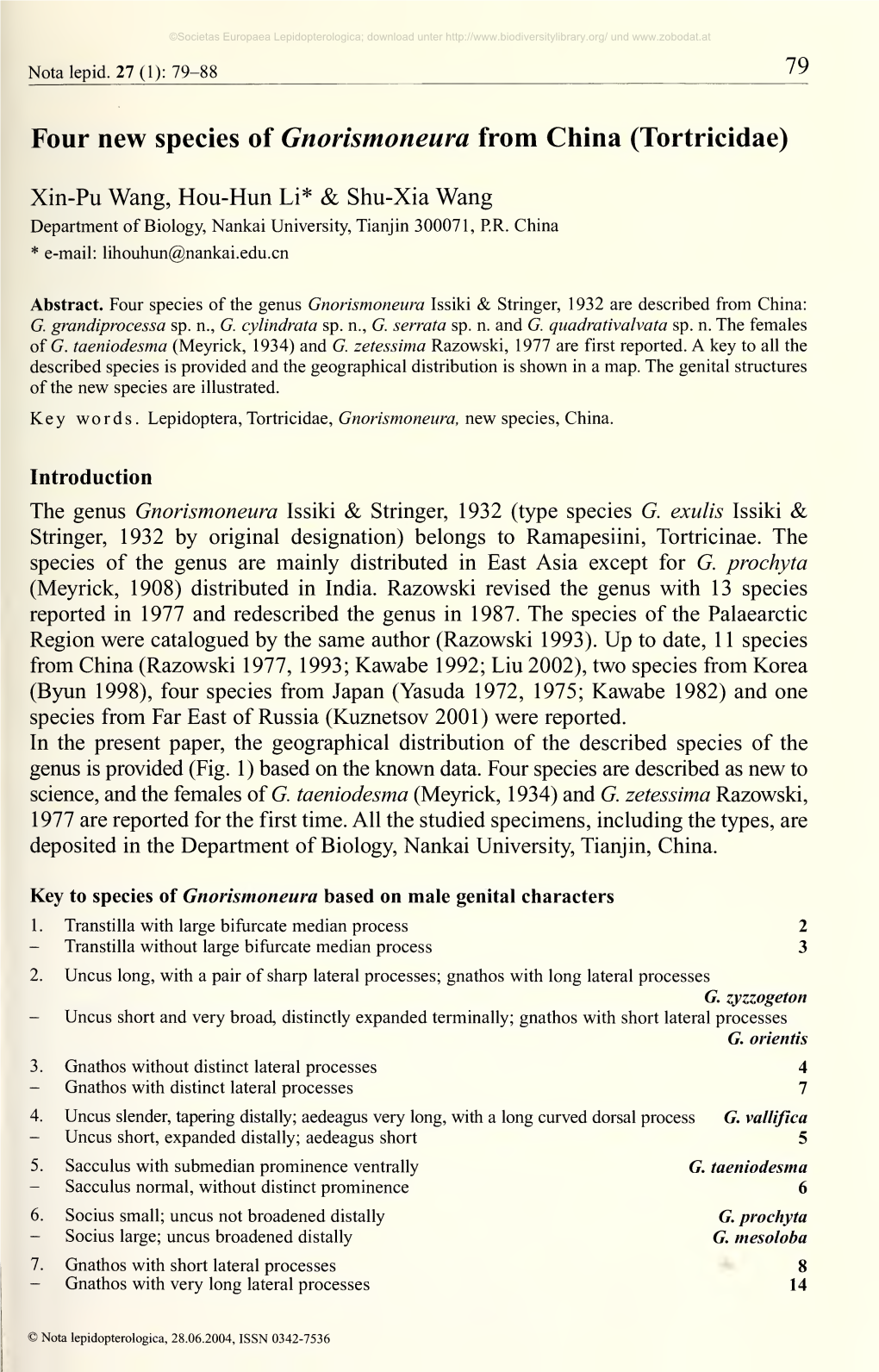 Nota Lepidopterologica, 28.06.2004, ISSN 0342-7536 ©Societas Europaea Lepidopterologica; Download Unter Und