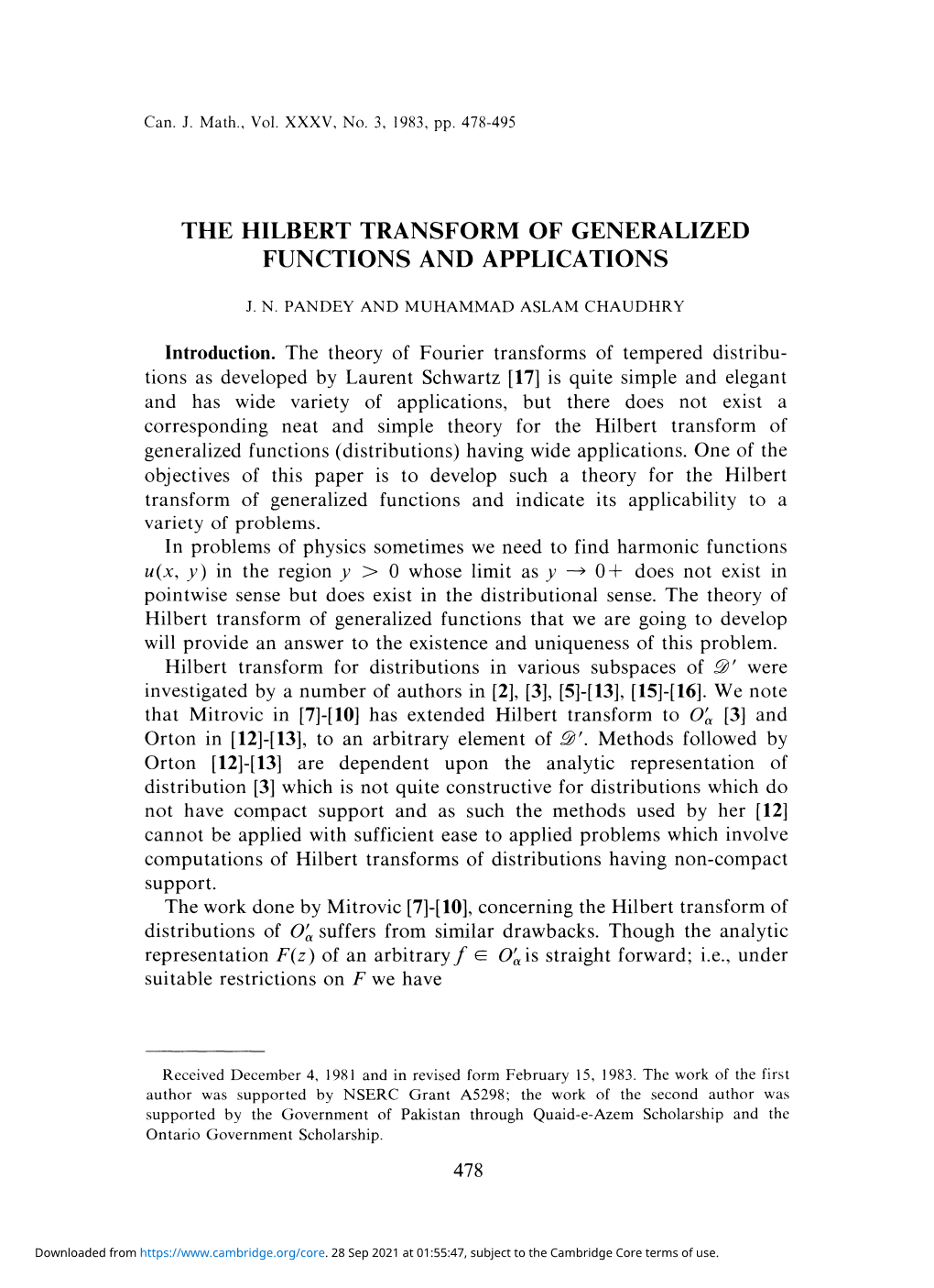 The Hilbert Transform of Generalized Functions and Applications