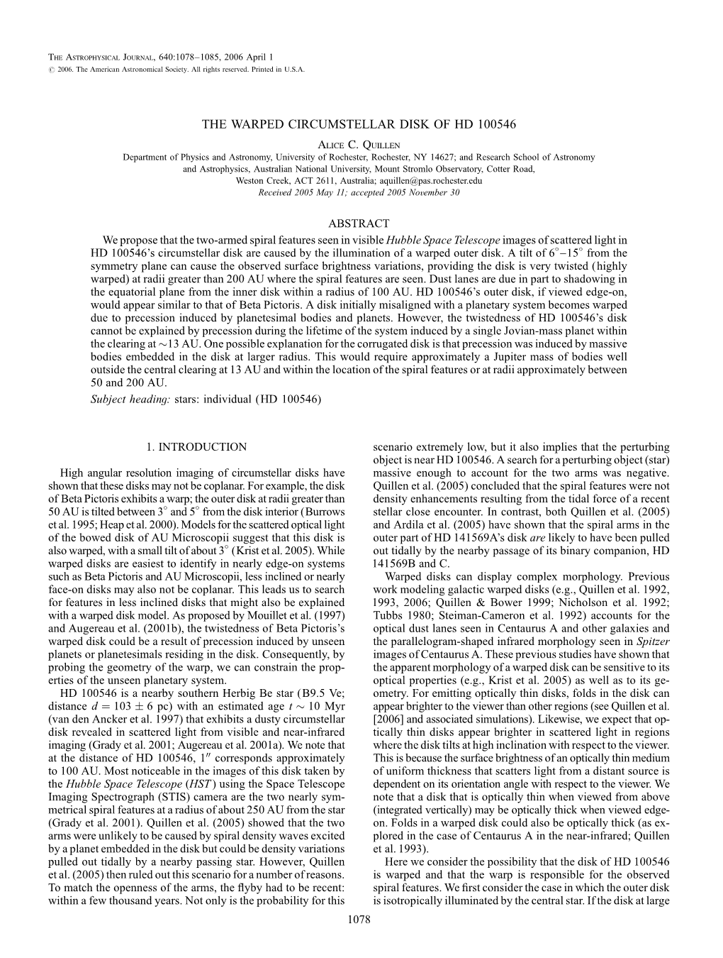 THE WARPED CIRCUMSTELLAR DISK of HD 100546 Alice C