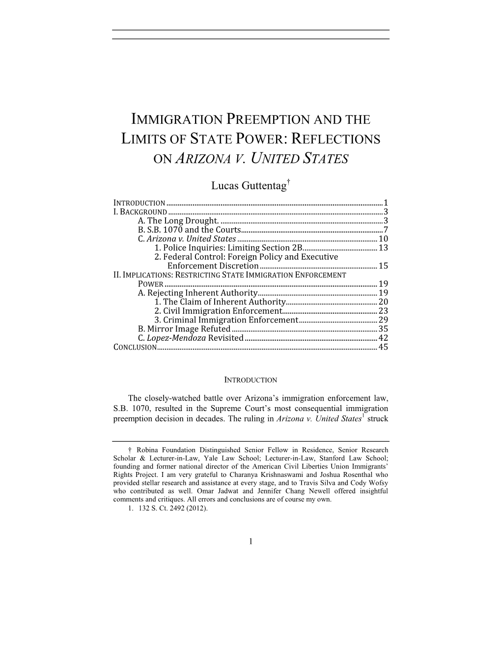 Immigration Preemption and the Limits of State Power: Reflections on Arizona V
