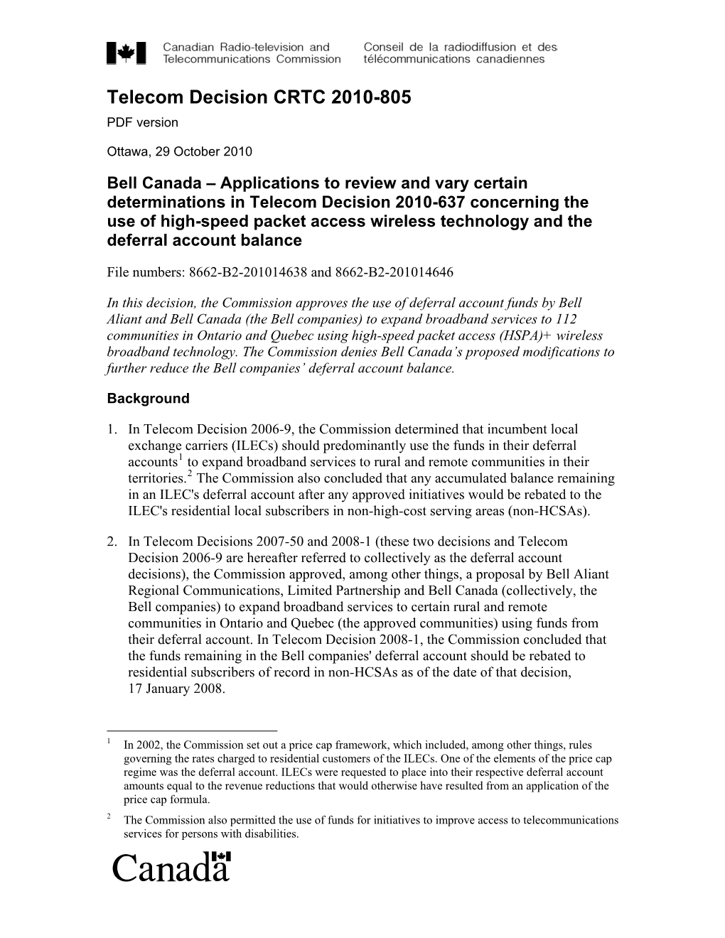 Telecom Decision CRTC 2010-805 PDF Version