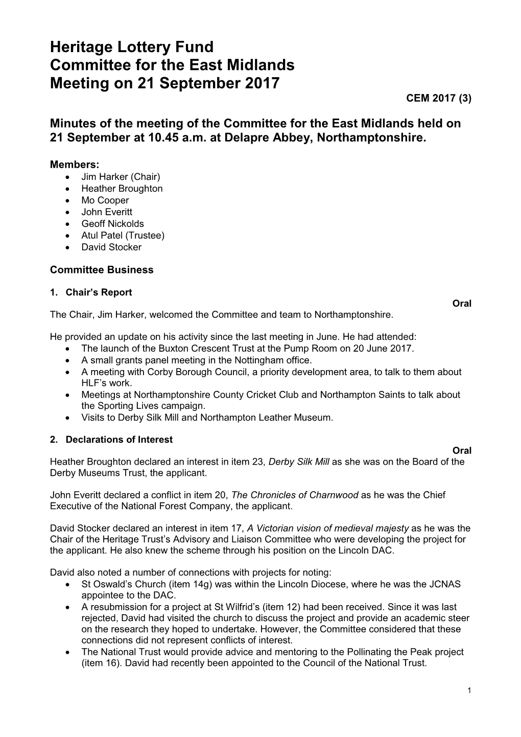 East Midlands Committee Summary Report September 2017