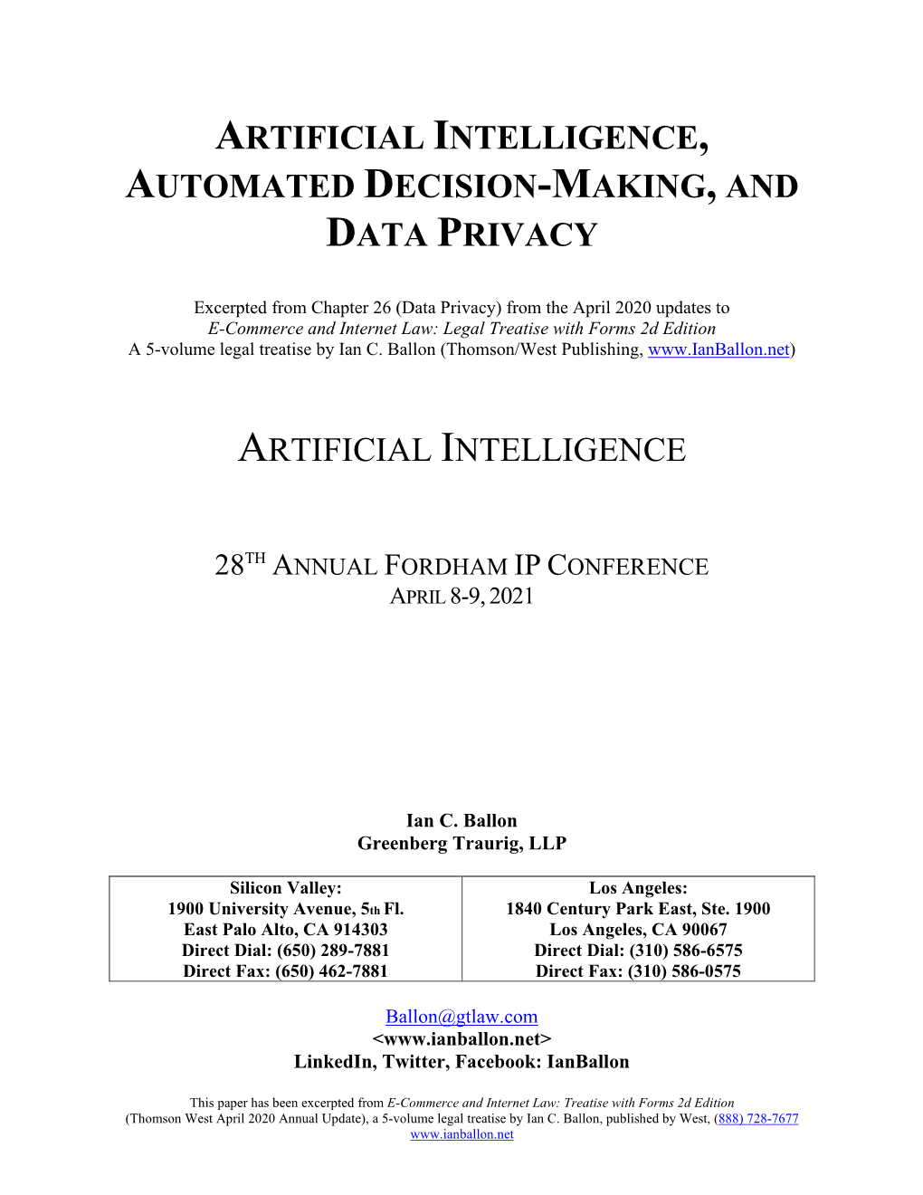 Artificial Intelligence, Automated Decision-Making, and Data Privacy