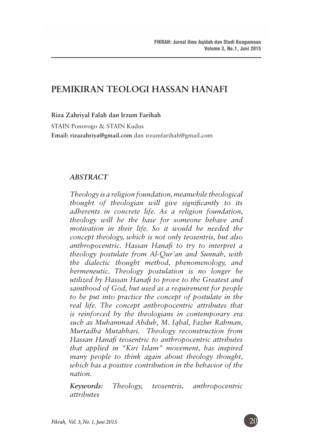 Pemikiran Teologi Hassan Hanafi