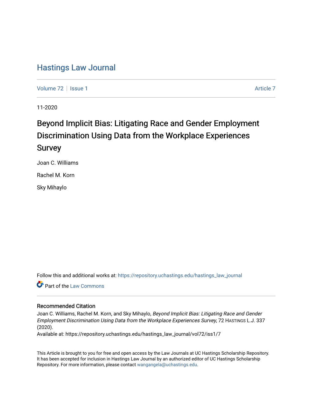Beyond Implicit Bias: Litigating Race and Gender Employment Discrimination Using Data from the Workplace Experiences Survey
