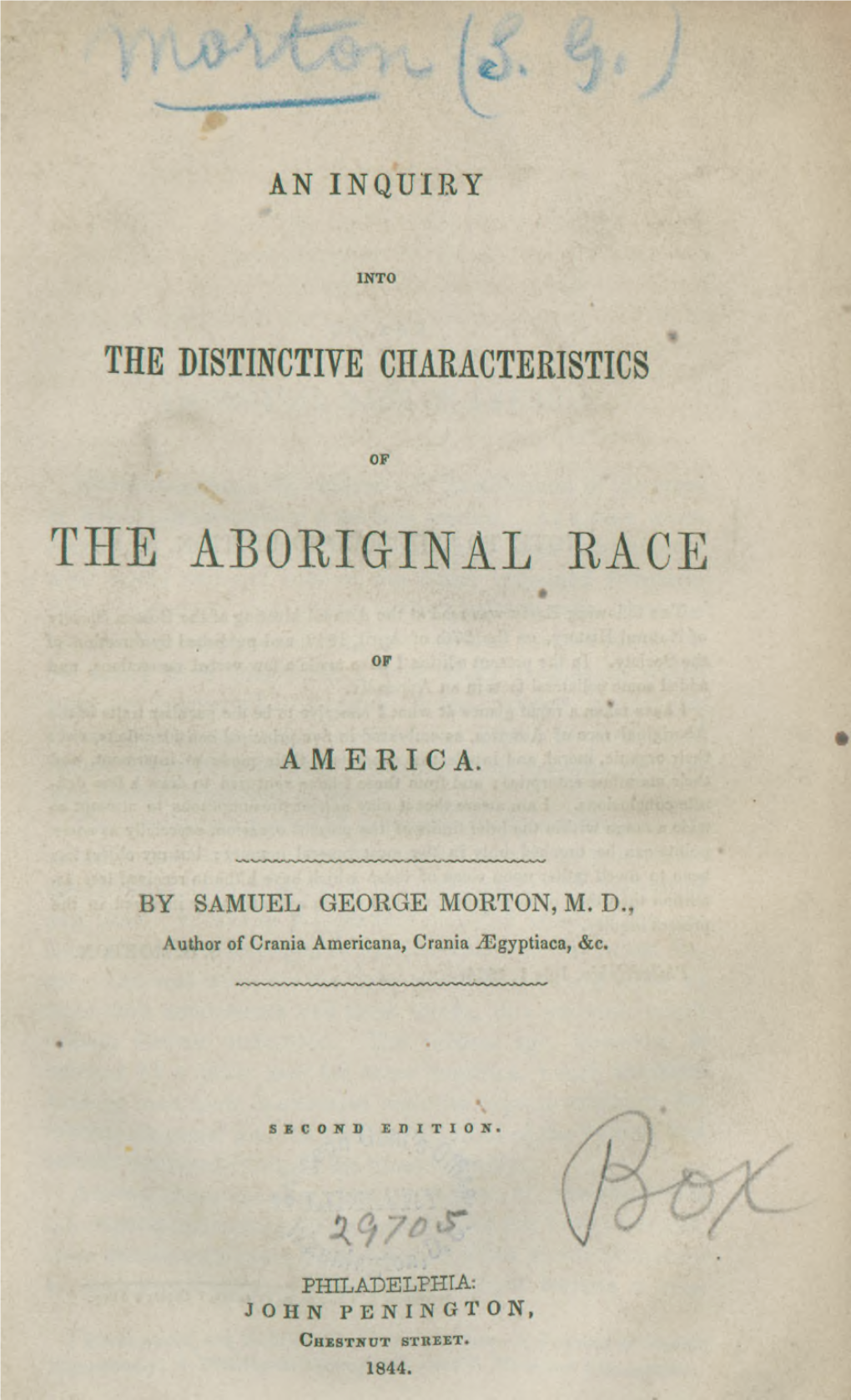 An Inquiry Into the Distinctive Characteristics of the Aboriginal
