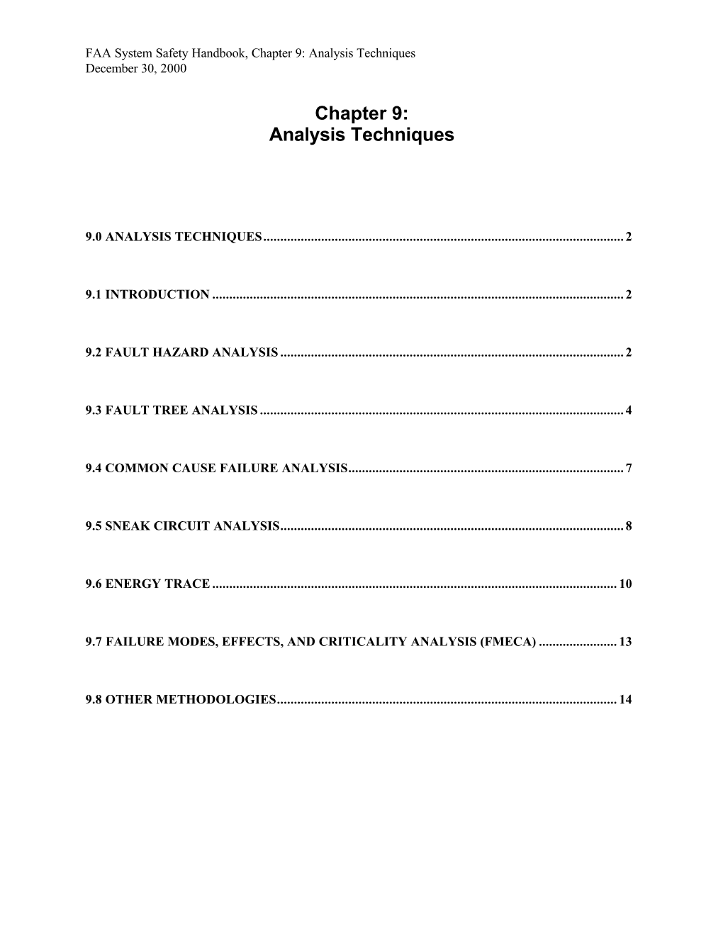 Analysis Techniques December 30, 2000