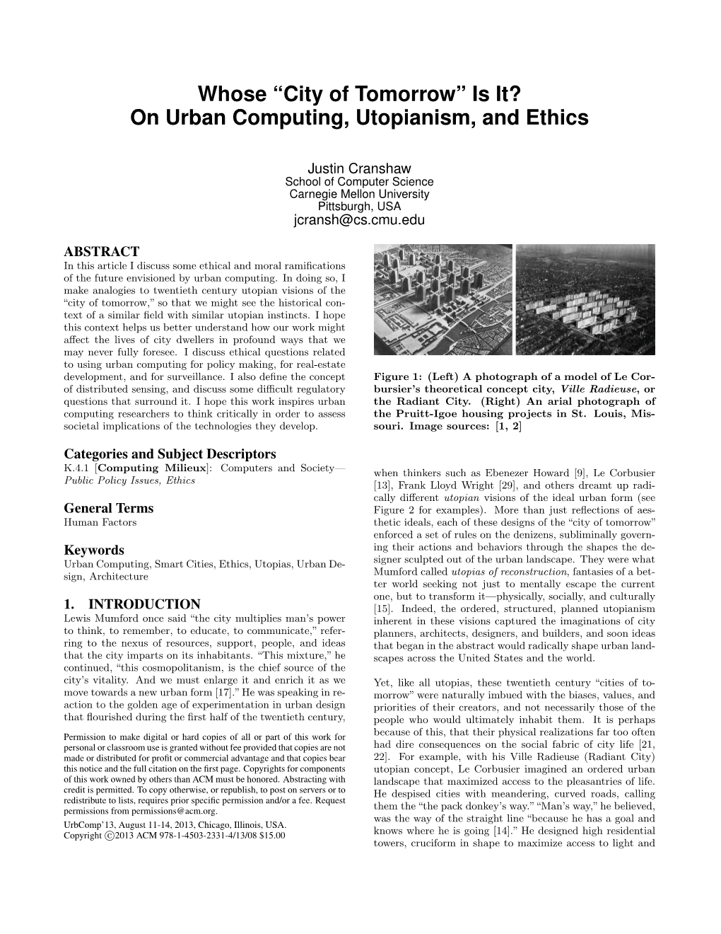 “City of Tomorrow” Is It? on Urban Computing, Utopianism, and Ethics