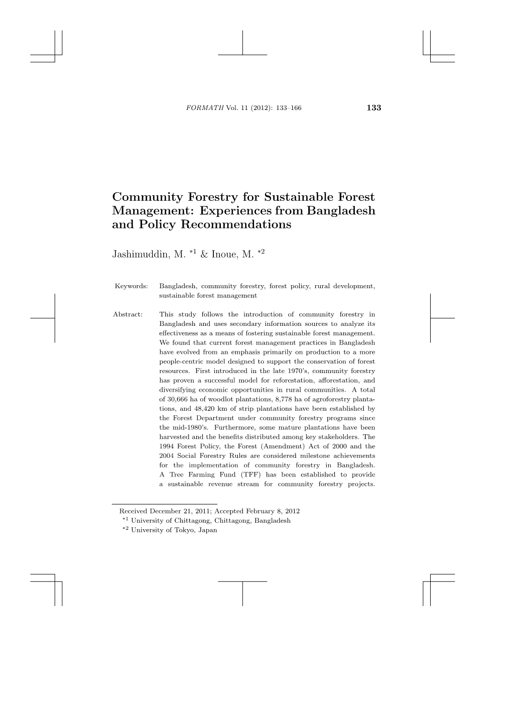 Community Forestry for Sustainable Forest Management: Experiences from Bangladesh and Policy Recommendations