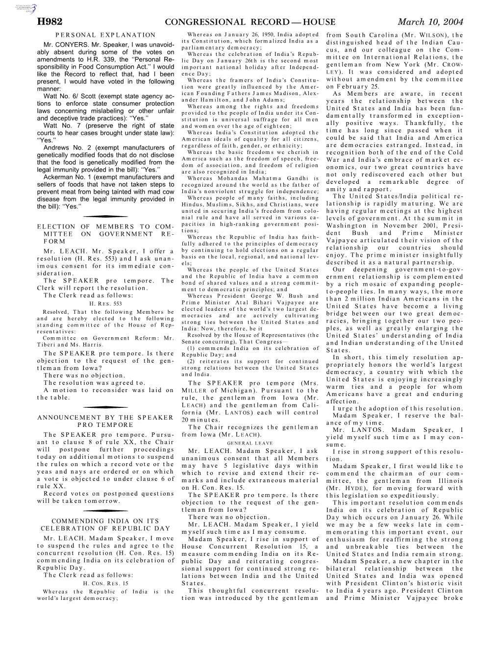 Congressional Record—House H982