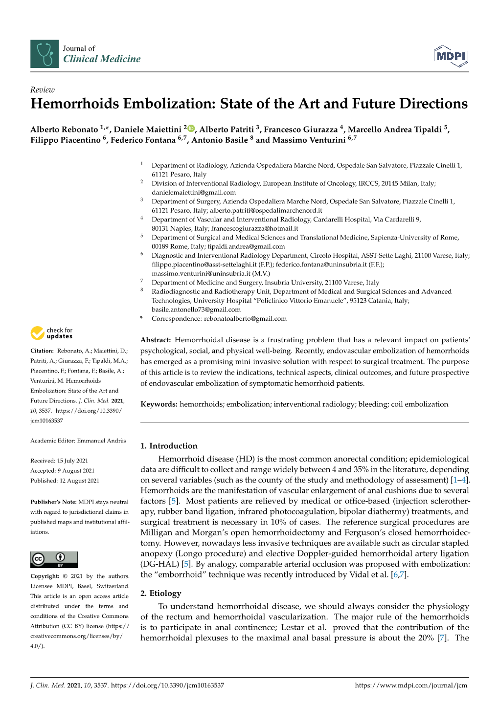 Hemorrhoids Embolization: State of the Art and Future Directions