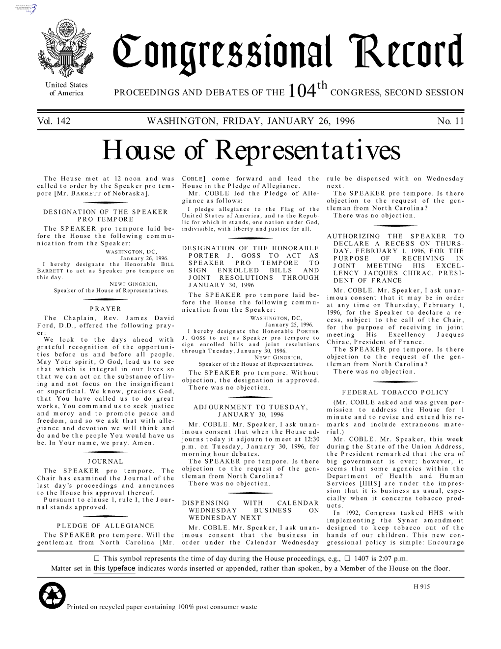 Congressional Record United States Th of America PROCEEDINGS and DEBATES of the 104 CONGRESS, SECOND SESSION