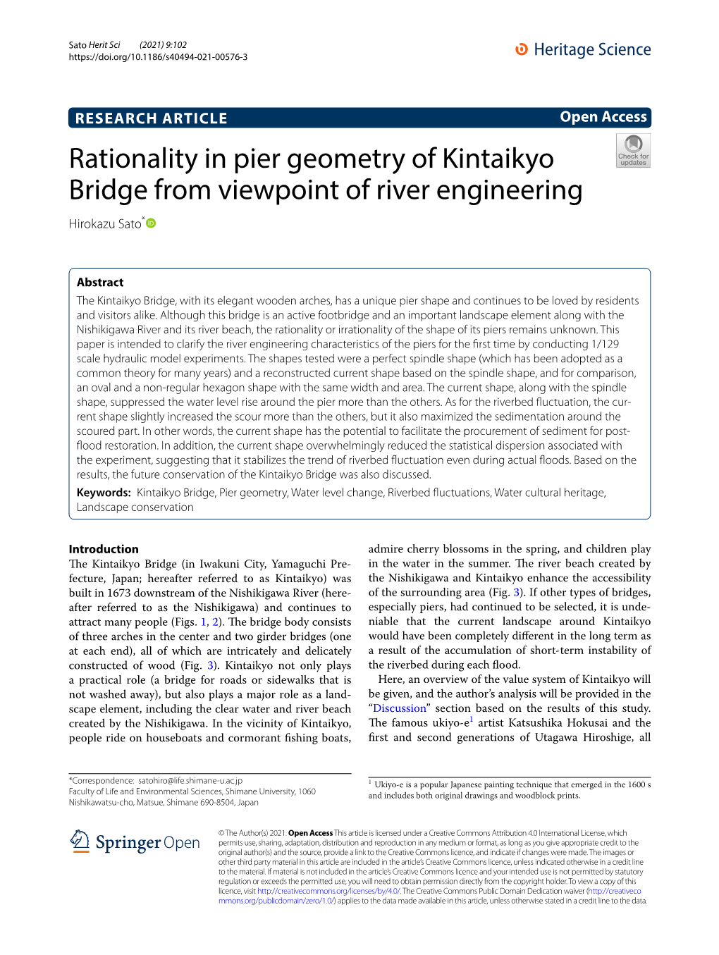 Rationality in Pier Geometry of Kintaikyo Bridge from Viewpoint of River Engineering Hirokazu Sato*
