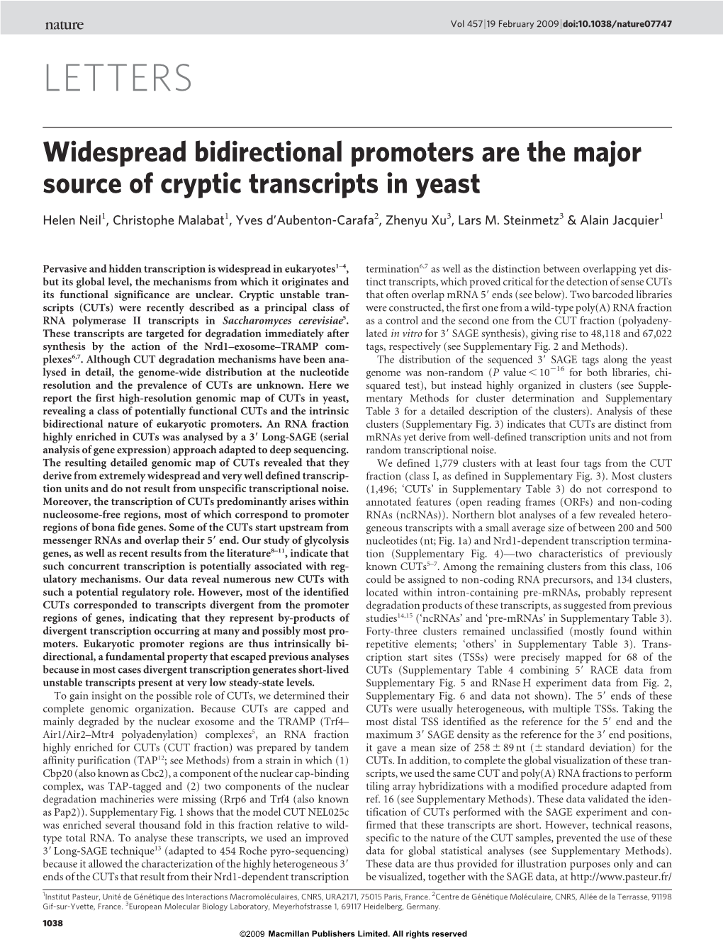 Widespread Bidirectional Promoters Are the Major Source of Cryptic Transcripts in Yeast