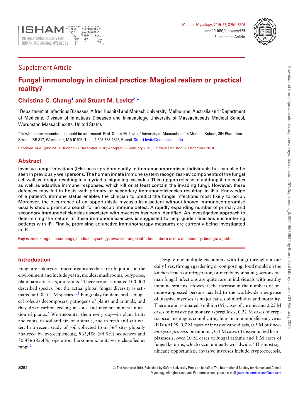 Fungal Immunology in Clinical Practice: Magical Realism Or Practical Reality? Christina C