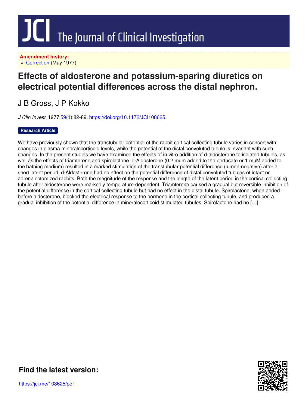 Effects of Aldosterone and Potassium-Sparing Diuretics on Electrical Potential Differences Across the Distal Nephron