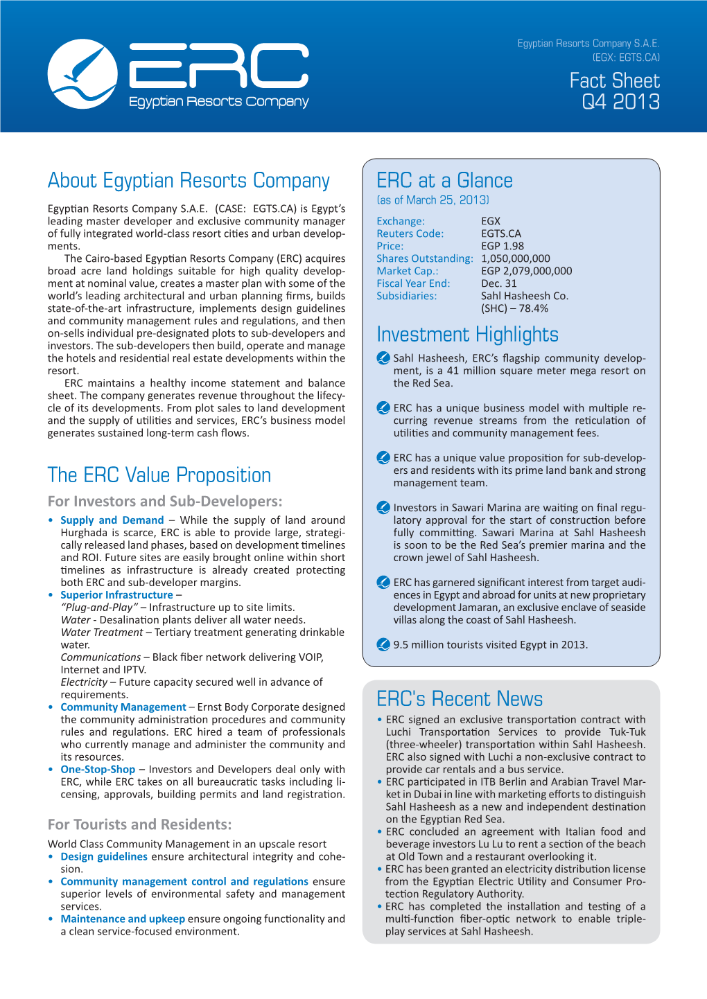 About Egyptian Resorts Company the ERC Value Proposition Fact
