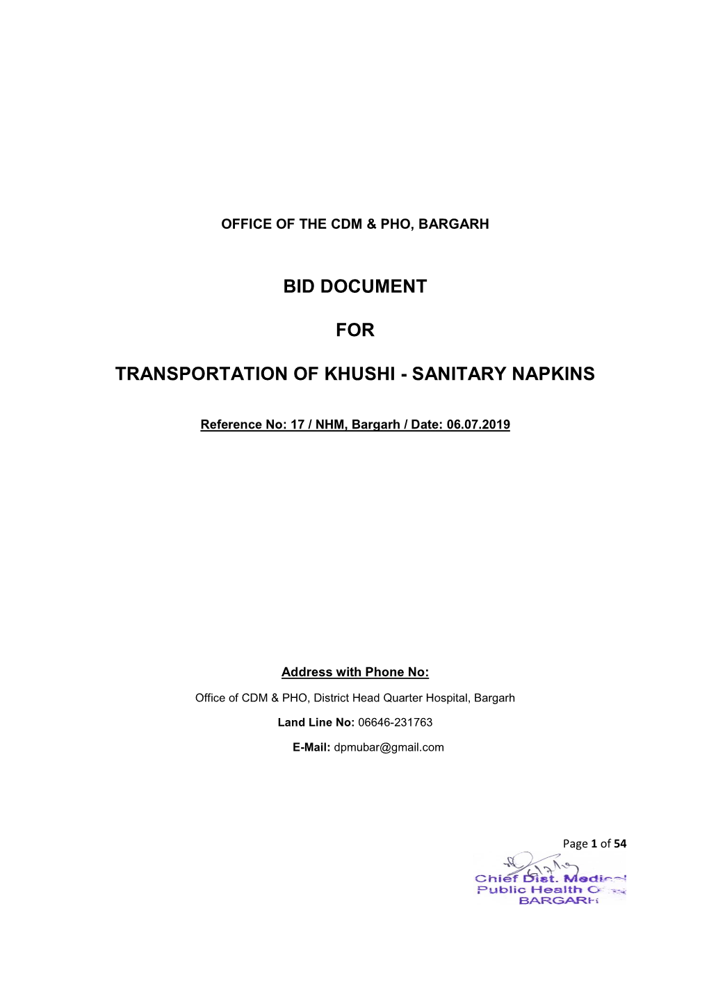 Bid Document for Transportation of Khushi