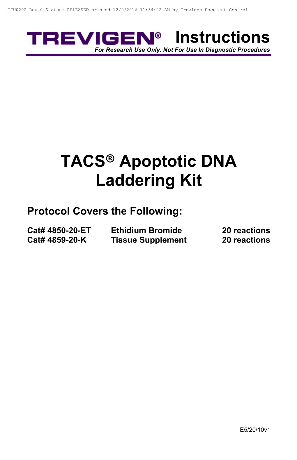 Instructions TACS Apoptotic DNA Laddering