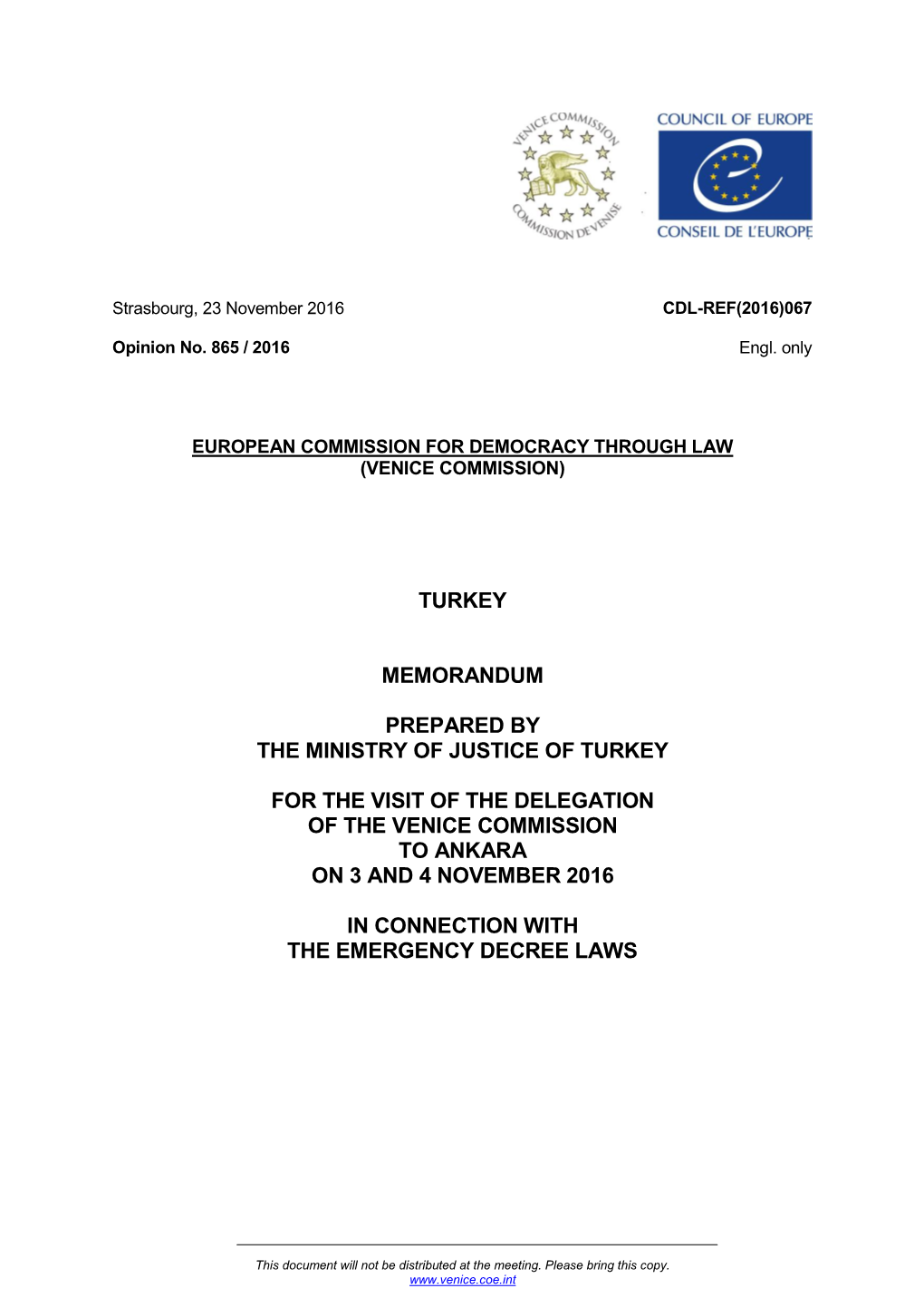 Turkey Memorandum Prepared by the Ministry Of