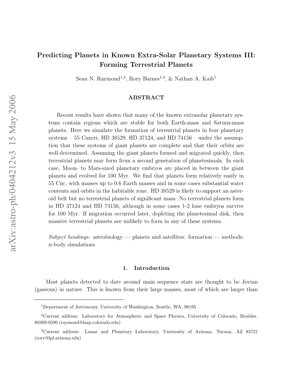 Arxiv:Astro-Ph/0404212V3 15 May 2006 Gsos Nntr.Ti Skonfo Hi Ag Ass Otof Most Masses, Large Their from Known Is This Nature