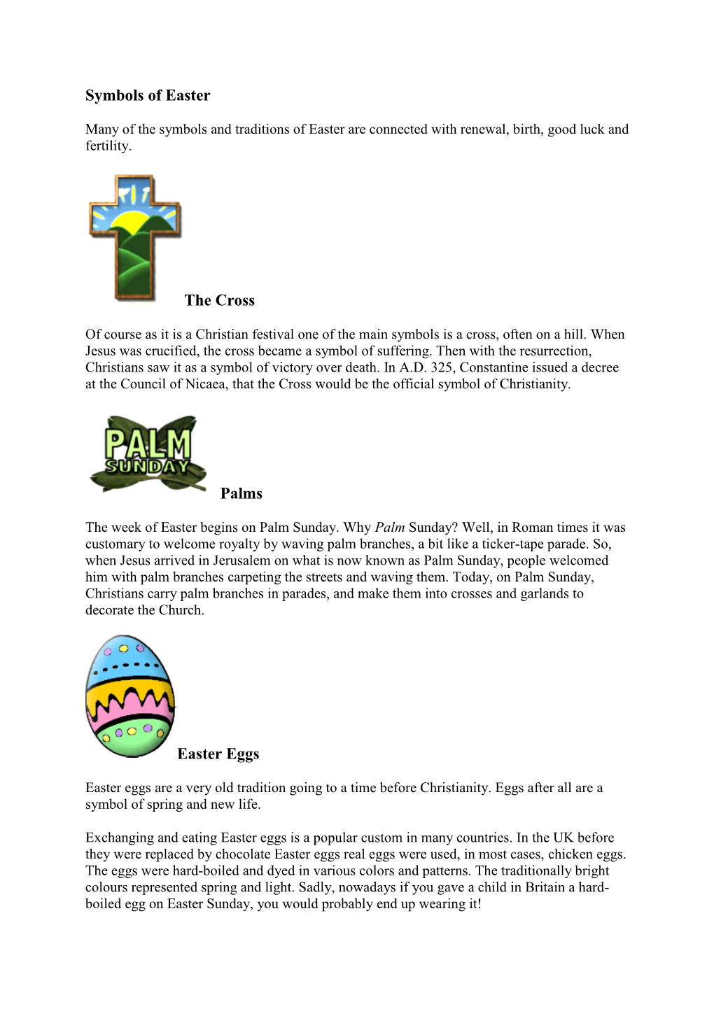 Symbols of Easter the Cross Palms Easter Eggs